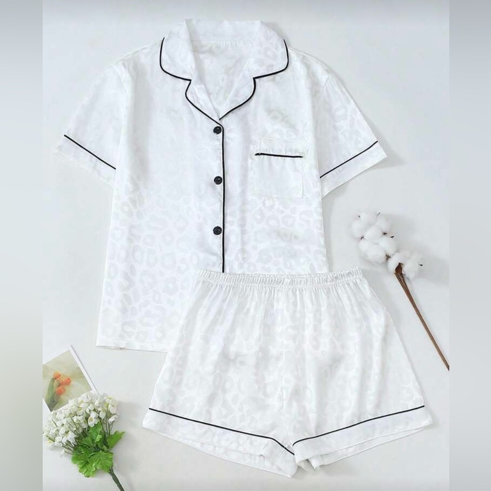 White Cheetah Print Pajama Set